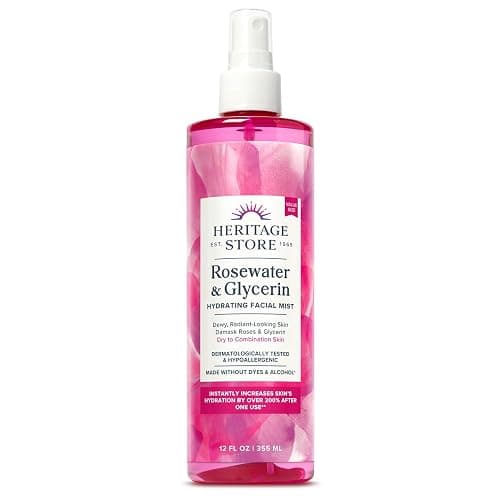 HERITAGE STORE Rosewater & Glycerin Hydrating Facial Mist - Dry Combination Skin Care - Rose Water Spray w/Vegetable Glycerine, Made Without Dyes or Alcohol, Hypoallergenic, Vegan, Cruelty Free, 12oz - Image 1