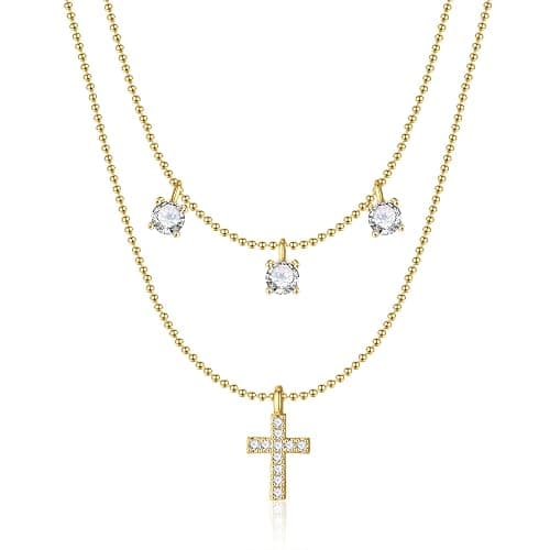 Rotnso Cross Necklace for Women 14K Gold Silver Plated Dainty Small Cross Pendant Choker Simple Trendy Cute Cross Charm Chain Necklace Easter Basket Stuffers Baptism Religious Faith Jewelry Gift thumbnail 6