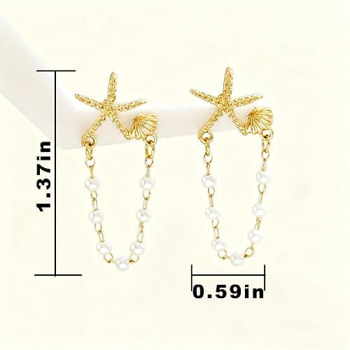 Starfish Earrings for Women Pearl Drop Seashell Earrings, Tropical Beach Ocean Dangle, Summer Vacation Beach Jewelry Gifts thumbnail 3