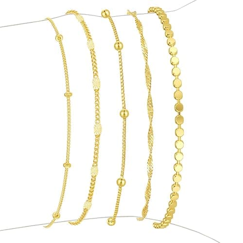 Striviio Gold Bracelets for Women, 14K Gold Plated Stackable Bracelet Stack Set Adjustable Charm Paperclip Chain Snake Link Layered Waterproof Jewelry Sets Gifts - Image 1
