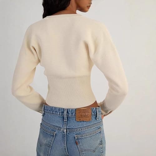 TYATVS Button Up Cardigan Knitted Crop Cardigan Chunky Knit Cardigan for Work Casual Fall Tops Old Money Clothes thumbnail 2