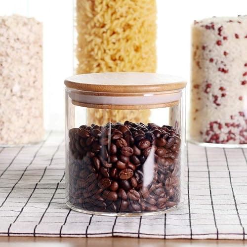LEAVES AND TREES Y Stackable Kitchen Canisters Set, Pack of 5 Clear Glass Food Storage Jars Containers with Airtight Bamboo Lid for Candy, Cookie, Rice, Sugar, Flour, Pasta, Nuts thumbnail 2