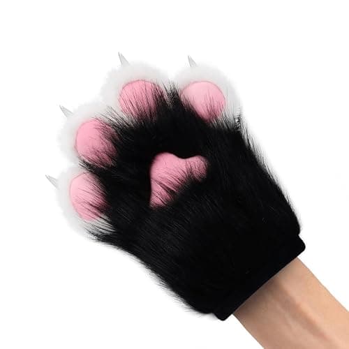 HAOAN Furry Faux Fur Fox Cat Paws Gloves Animal Fursuit Mittens Halloween Christmas Cosplay Costume Props thumbnail 2