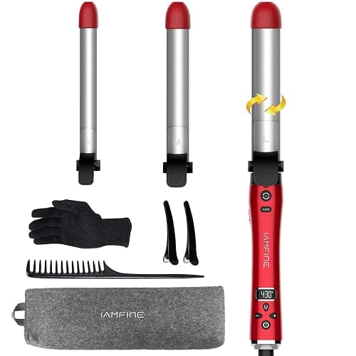 IAMFINE 3 in 1 Automatic Rotating Curling Iron, Rotating Auto Hair Curler Wand with Ceramic Coating, 3 Interchangeable Heating Barrels(0.75", 1", 1.25") with LCD Display Fast Heat for Curls and Waves - Image 1