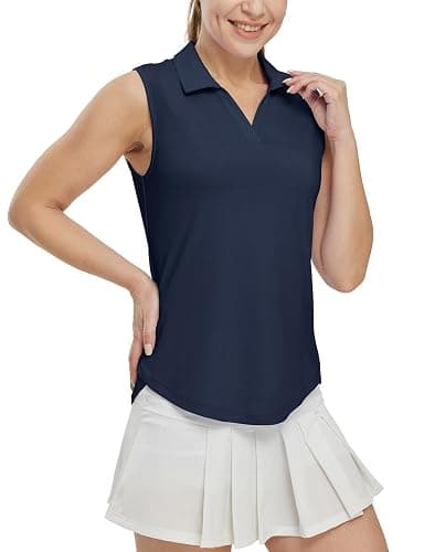 BGOWATU Women's Sleeveless Golf Polo Shirts Collared V Neck Tennis Tank Tops UPF 50+ Quick Dry Lightweight thumbnail 2
