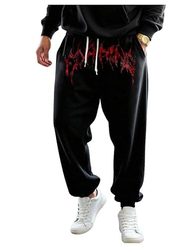SHENHE Men's Gothic Graphic Jogger Sweatpants Drawstring Waist Workout Casual Track Pants - Image 1