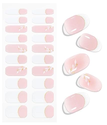 JMEOWIO Gel Nail Stickers Leaves White French Tip Semi Cured Gel Nail Strips Wraps UV/LED Nails Art Design Decoration Accessories thumbnail 4