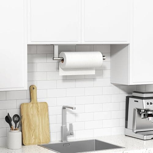 Paper Towel Holder Under Cabinet - Self-Adhesive or Drilling, Kitchen Roll Holder Wall Mounted, Towel Rack for Organization and Storage, Stainless Steel Kitchen Paper Roll Holder thumbnail 7