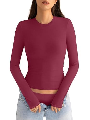 EasyGala Womens Cotton Long Sleeve Shirts Crew Neck Fitted Basic Going Out Outfits Undershirt Spring Fall Clothes 2025 thumbnail 2