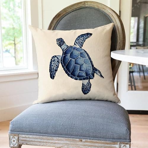 PANDICORN Sea Life Coastal Throw Pillow Covers 18x18 Inch Starfish Turtle Crab Coral Indigo Blue Summer Beach Ocean Nautical Outdoor Decorations Decorative Throw Pillows Cases Set of 4 for Couch Decor thumbnail 3