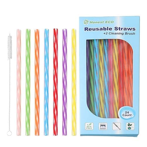 Honest ECO Reusable Stirrer Straws with Cleaner Brush Short Assorted color Plastic Pipes fit for Milk & Juice & Coffee & Smoothies & Cocktail & Kids Straws Kit (24Count-7.5in) - Image 1
