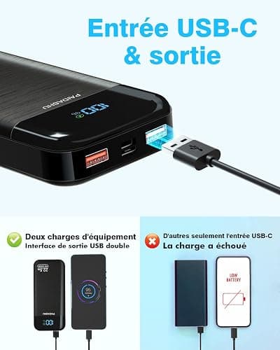 Batterie Externe, 22.5W 27000mAh Power Bank, Batterie Portable USB C Input & Output PD3.0 QC4.0 Charge Rapide Powerbank Compatible avec Smartphone, tablettes (P38S) thumbnail 3
