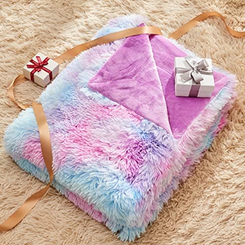 GONAAP Fuzzy Faux Fur Throw Blanket Purple Rainbow Super Soft Cozy Plush Fuzzy Shaggy Blanket for Couch Sofa Bed (Purple Rainbow, Throw(50"x60")) thumbnail 6