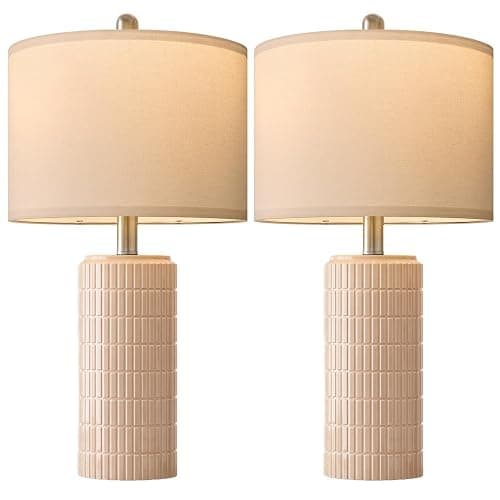 PoKat 23" Pink Ceramic Table Lamps Set of 2, Modern Bedroom Lamps for Girls Room, Bedside Lamps for Night Stands, Cute Lamps for Living Room Decor, Nightstands Desk Lamp, Pink thumbnail 8
