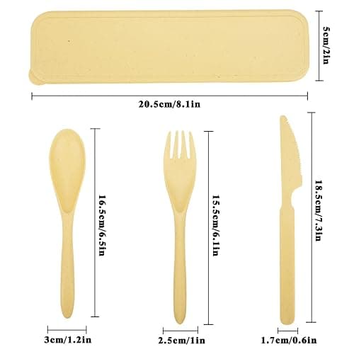 2 Sets Reusable Utensil Set with Case, Portable Camping Fork Knife Spoon Set, Utensils for Party, Travel, Work, Picnic, Daily Use (Yellow, Pink) thumbnail 3