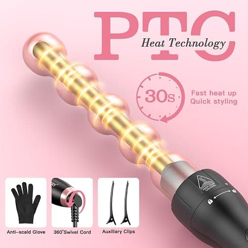 MOCEMTRY 5 in 1 Curling Wand Set (0.35"-1.25") with 3 Barrel Hair Crimper, Bubble Curling Wand and 3 Ceramic Barrels, Curling Iron 1 inch Crimper Hair Tool Waver with Two Temp Control, Gifts for Women thumbnail 5
