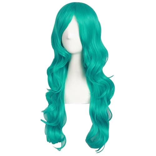 MapofBeauty 24 Inch/60cm Charming Synthetic Fiber Long Wavy Hair Wig Women's Party Full Wig (Dark Teal Green) thumbnail 3