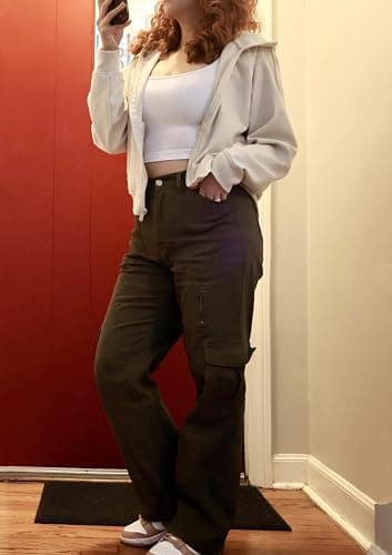 IVIR Cargo Pants Women High Waist Wide Leg Casual Pants with 7 Pockets Stretchy Drawstring Baggy Y2K Trousers thumbnail 5