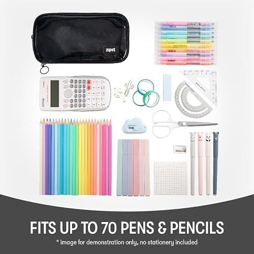 ZIPIT Half & Half Pencil Case, 3-Compartment Aesthetic Zipper Pouch, Black | Clear-front pencil case for school, dedicated organizer panels, holds up to 70 pens & pencils, durable easy-care polyester thumbnail 5