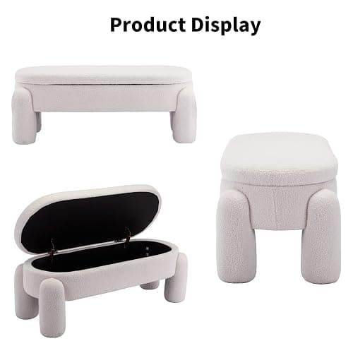 HEAH-YO Modern Storage Bench, 44.75 Inches Upholstered Sherpa Storage Ottoman Shoe Bench, End of Bed Bench for Bedroom Entryway Living Room,White thumbnail 9