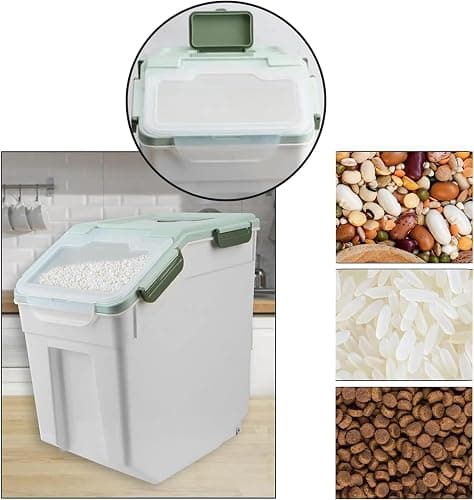 Toolzia 2 Pcs 10kg Airtight Cereal Storage Container with Wheels, Plastic Flour Storage Box Large Rice Dispenser Dry Food Storage Bins BPA-Free(Green) thumbnail 5