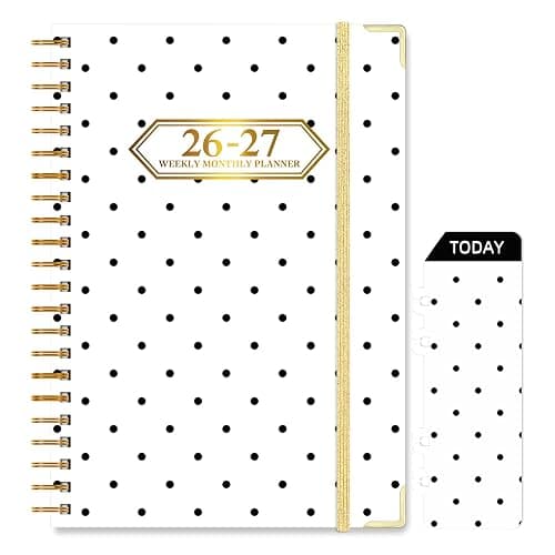 Knagsfa 2026-2027 Planner, Jul.2026-Jun.2027 Planner Weekly and Monthly 6.25"x8.5" with Page Tabs, Calendar Hardcover with Inner Pocket, Elastic Band, Twin-Wire Binding, Bookmark, White Dots - Image 1