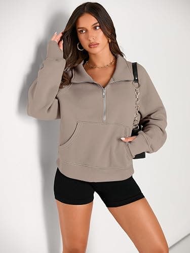 AUTOMET Womens Sweatshirts Half Zip Cropped Pullover Fleece Quarter Zipper Hoodies 2025 Fall Fashion Outfits Clothes thumbnail 2