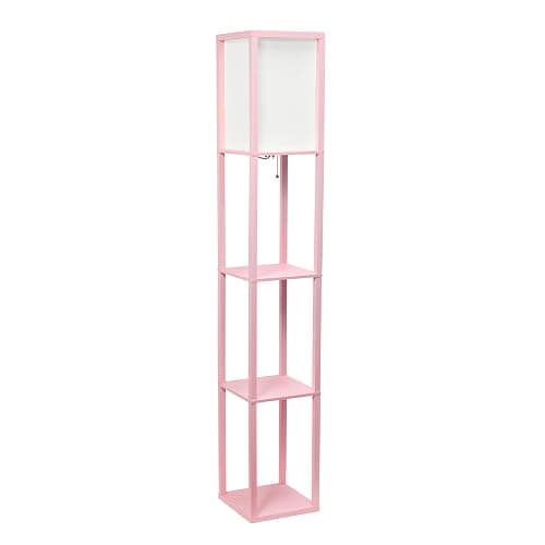 Simple Designs LF1014-LPK Etagere Organizer Storage Shelf Linen Shade Floor Lamp, Light Pink thumbnail 5
