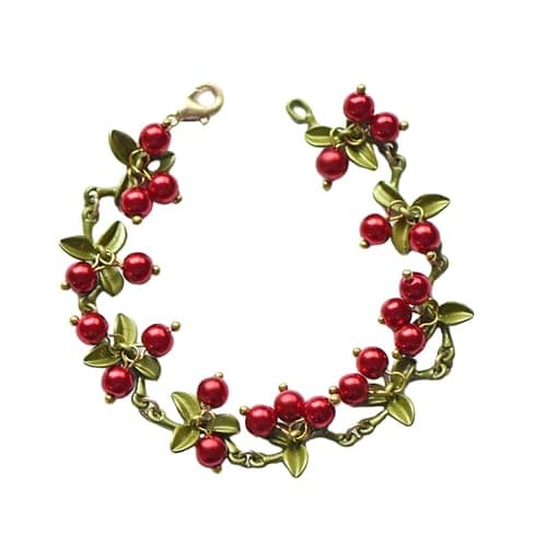 SZYDD Sweet Berry Leaf Bead Bracelet Sweet Spring Plant Bracelet Women's Retro Personalized Color Beads Cranberry Leaf Bracelet Bracelet Women's Jewelry, Red - Image 1