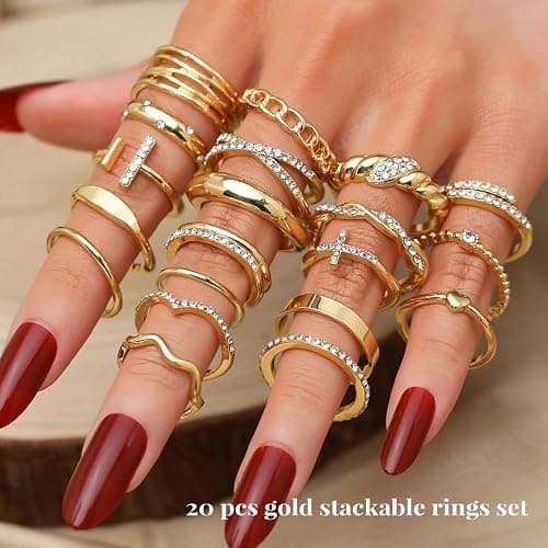 KISS WIFE Golden Silvery Black Kunckle Rings Set for Women, Dainty Simple Trendy Cute Stackable Finger Rings Pack, Perfect for Stacking Layering on Thumb and Knuckle, Mixed Size, Jewelry Gift thumbnail 2