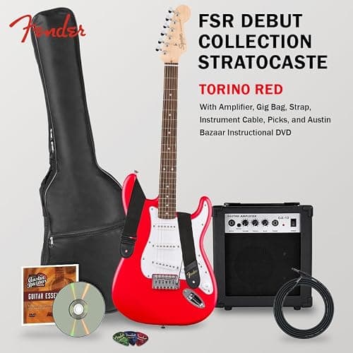 Fender Squier Stratocaster - Torino Red Bundle with Amplifier, Gig Bag, Strap, Instrument Cable, Picks, and Austin Bazaar Instructional DVD thumbnail 2