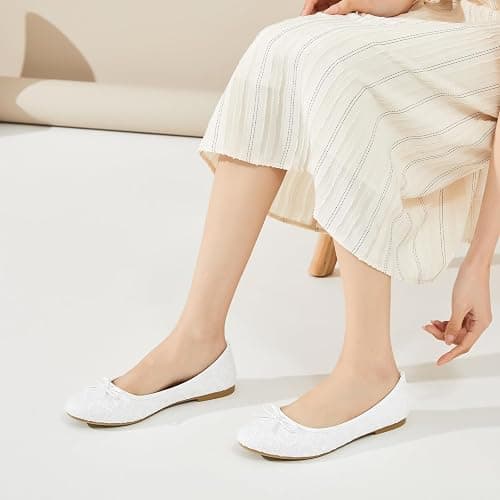 FINIWOR Womens Black Ballet Flats Shoes,Point Toe Shoes | comfortable dressy slip on casual flats with bow for women thumbnail 3