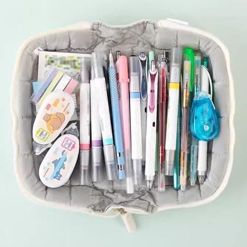 GETBSTOOP Multifunction Quilted Creative Pencil Box Large Capacity Travel Toiletry Bag Cotton Pillow Shape Simple Pen Pouch for Outdoor Travel thumbnail 5