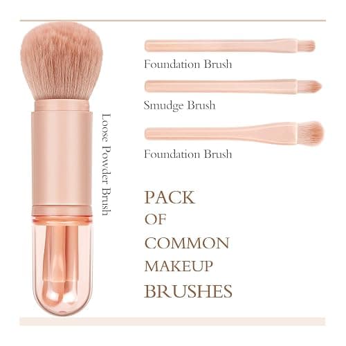 Travel Makeup Brushes Set: 4 in 1 Mini Cute Makeup Brush Retractable Professional Foundation Blending Powder Eye Shadow Brush for Women Facial Cosmetics Makeup Brush Set thumbnail 3