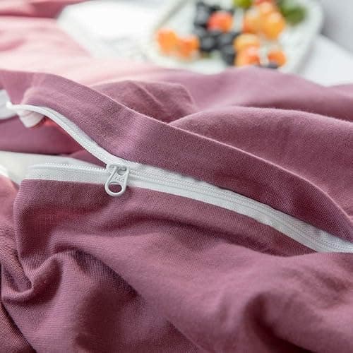 AMWAN Modern Purple Mauve Solid Cotton Duvet Cover with 2 Pillowcases, King Size, Knit Comforter Cover, Luxurious Bedding Set thumbnail 7