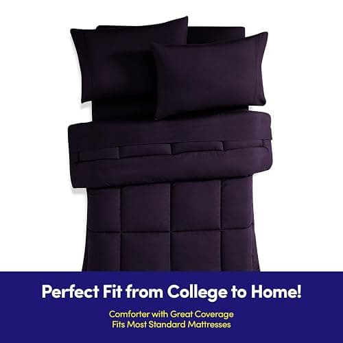 Dorm Room Essentials College Bedding Comforter Set 5 Piece Twin XL Size Bed in a Bag for College Students Boys and Girls, Twin XL, Purple thumbnail 2
