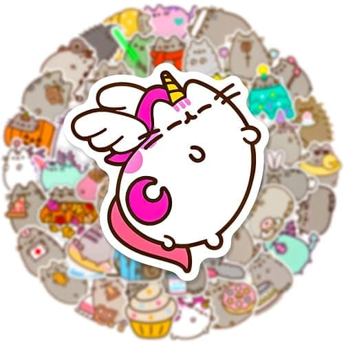 50pcs Cat Stickers Pack Cartoon Waterproof Vinyl Pusheen Sticker for Water Bottle Luggage Bike Car Decals for Kids Teens Adults Stickers, Toddlers thumbnail 4