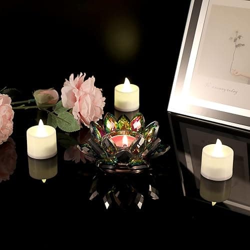 OwnMy Colorful Crystal Lotus Flower Tea Light Holder - Lotus Petals Votive Candle Holder Candle Lamp, Glass Flower Tealight Candle Stand for Table Centerpiece Wedding Decors thumbnail 2