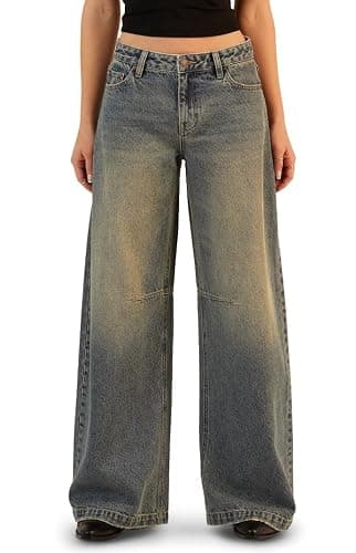 PacSun Women's Remi Baggy Barrel Jeans Knee Dart Dark Indigo - Image 1