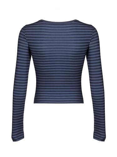 RoseSeek Women's Heart Embroidered Tops Color Block Crew Neck Long Sleeve T Shirts Crop Tops thumbnail 3