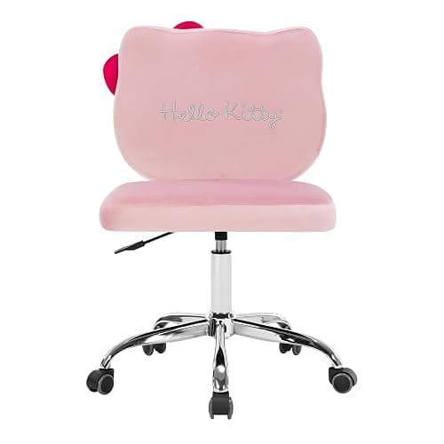 Impressions Vanity Hello Kitty Kawaii Swivel Vanity Chair for Makeup Room, Adjustable Height Desk Chair with Wheels Rolling, Comfy Polyurethane Foam Back Armless Chair for Dorm (Pink) thumbnail 3