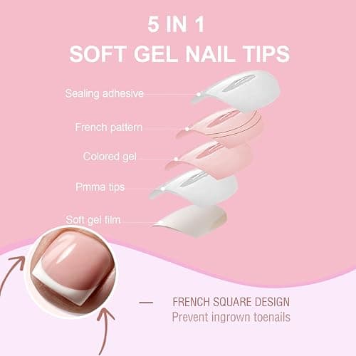 Toe Nail Press Ons, French Tips Toe Press On Nails, 150pcs Square Pre-Designed Soft Gel Thick False Toenail Extension, Berry Pink Full Cover Acrylic for DIY 15 Sizes thumbnail 2