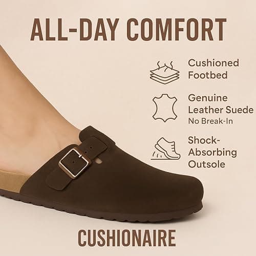 CUSHIONAIRE Hana - Genuine Leather Suede Classic Clog Womens Shoes - Slip On Mule Comfortable Shoes for Women thumbnail 4