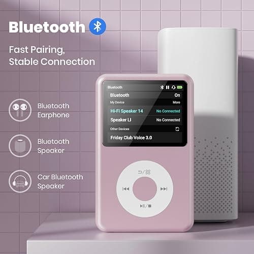 Mp3 Player with Bluetooth Y1 Portable Music Digital Players Supports Playlist Audiobook Video Nice Gadget for Kids Pink thumbnail 3