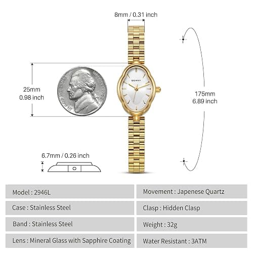 BERNY Gold Watches for Women Dainty Ladies Quartz Watch Vintage Copper Mirrors Shape Japanese Quartz Movement 3ATM Waterproof Fashion Female Wrist Watch Luxury Birthday Gifts thumbnail 6