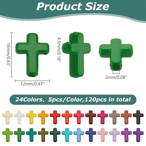 HOBBIESAY 120Pcs Acrylic Cross Beads 24 Colors Assorted 16x12x4.5mm Cross Beads Colorful Crosses Charms Spacer Loose Bead Connector Bead for DIY Bracelets Keychain Jewelry Making，Hole：2mm thumbnail 3