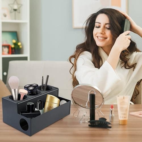 TWIZIUAO Hair Tool Holder Stainless: Wall Mounted Organizer for Bathroom & Salon - Heat Resistant Tool Storage for Homemakers & Stylists - Large Capacity Modern Black Design thumbnail 2
