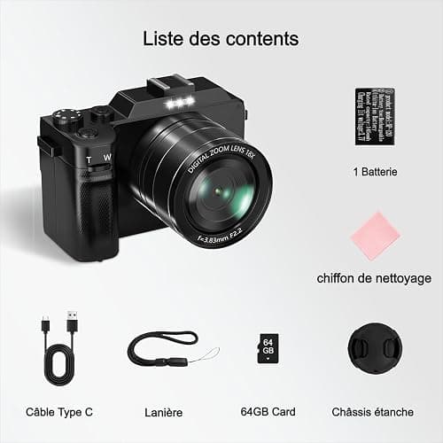 Appareil Photo Numérique, 5K 64MP Digital Camera avec Carte 64GB WiFi, Autofocus Appareil Photo Compact LCD Écran 3'' Selfie Camera de Vlog pour Adolescents Débutants Adulte Youtube thumbnail 8