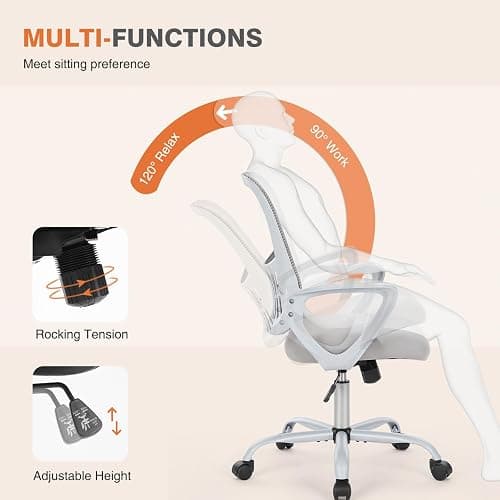 Sweetcrispy Office Computer Desk Managerial Executive Chair, Ergonomic Mid-Back Mesh Rolling Work Swivel Chairs with Wheels, Comfortable Lumbar Support, Comfy Arms for Home,Bedroom,Study,Student,Grey thumbnail 7