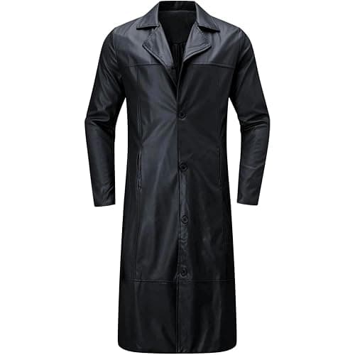 Maiyifu-GJ Mens Retro Faux Leather Trench Coat Full Length Steampunk Long Overcoat Vintage Open Front Cardigan Jacket thumbnail 3